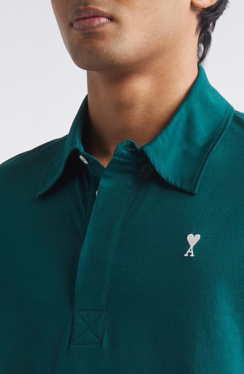 AMI PARIS Ami de Coeur Embroidered Long Sleeve Cotton Polo, Alternate, color,