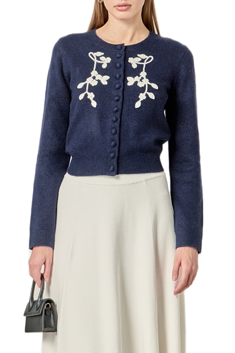 Crochet Flower Cardigan, Main, color, NAVY/OFF WHITE