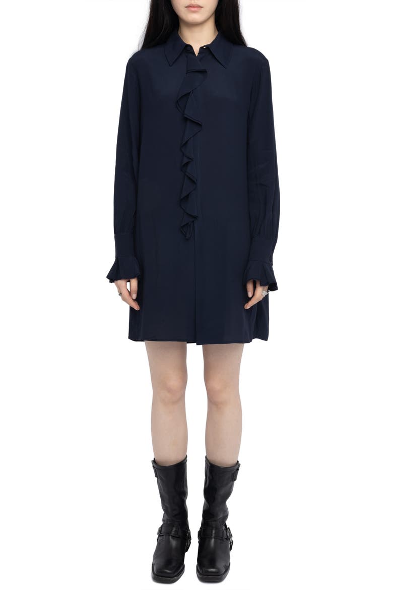 Rhelyne Ruffle Long Sleeve Shirtdress, Main, color, ENCRE