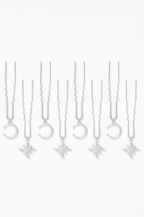 Celestia Silver Star & Moon Hair Pins - Set of 8