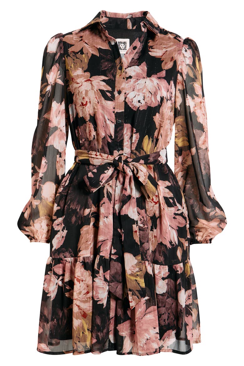 Long Sleeve Floral Chiffon Shirtdress, Alternate, color, ANNE BLACK MULTI