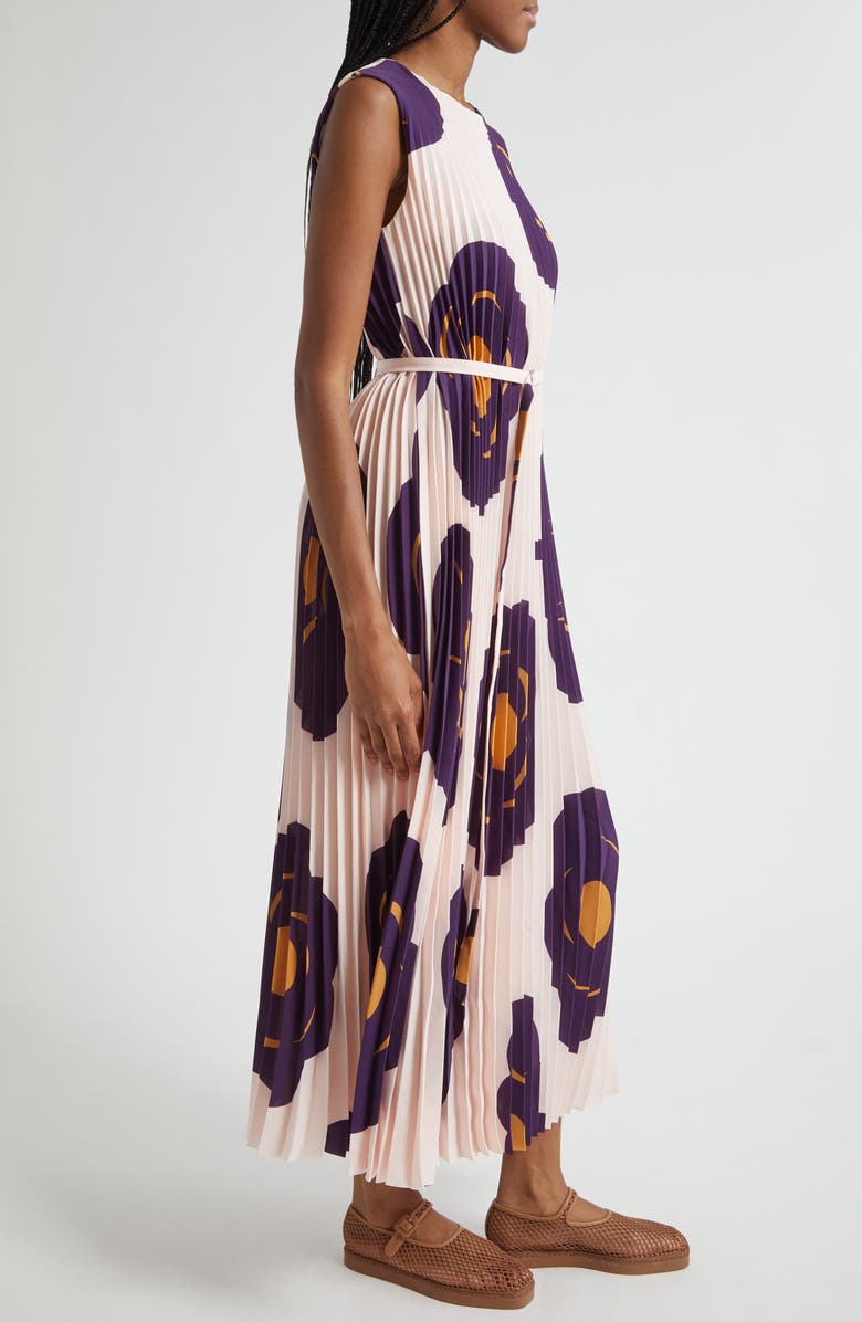 Marimekko Juhlia Tumma Pleated Belted Sleeveless Maxi Dress, Alternate, color, Light Pink Dark Violet Brown