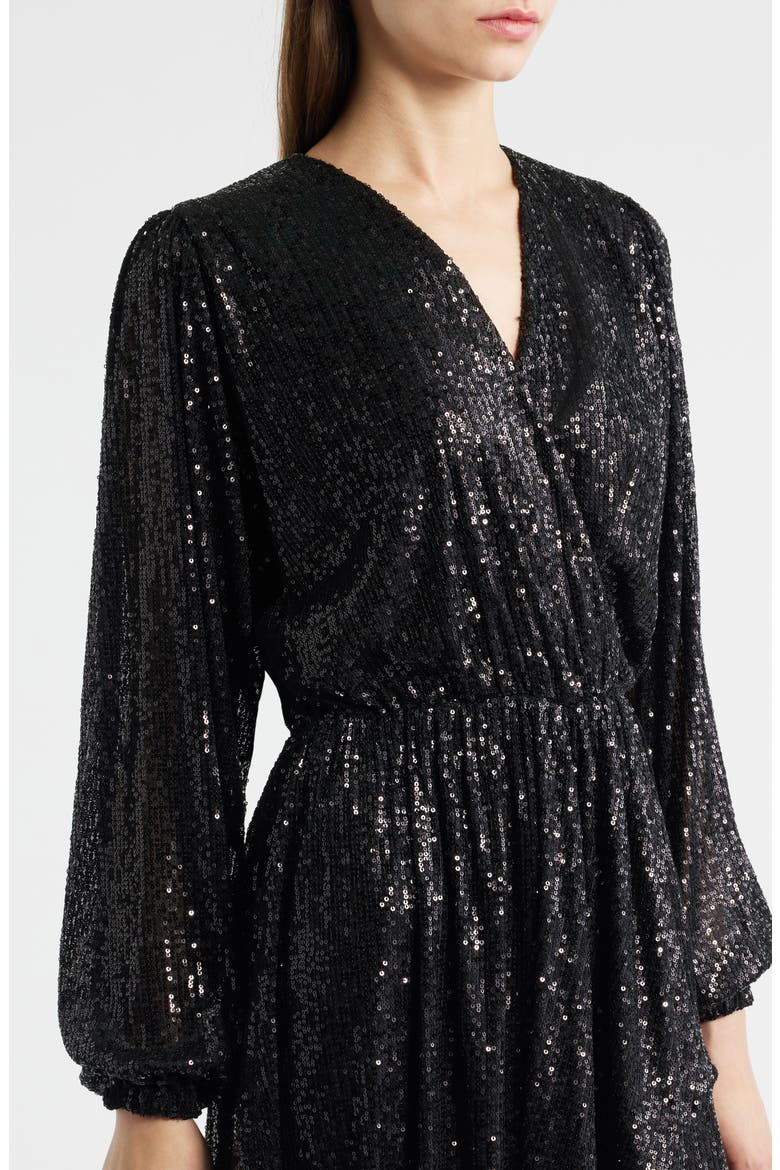 Dillio Sequin Mesh Long Sleeve Cocktail Dress, Alternate, color, BLK