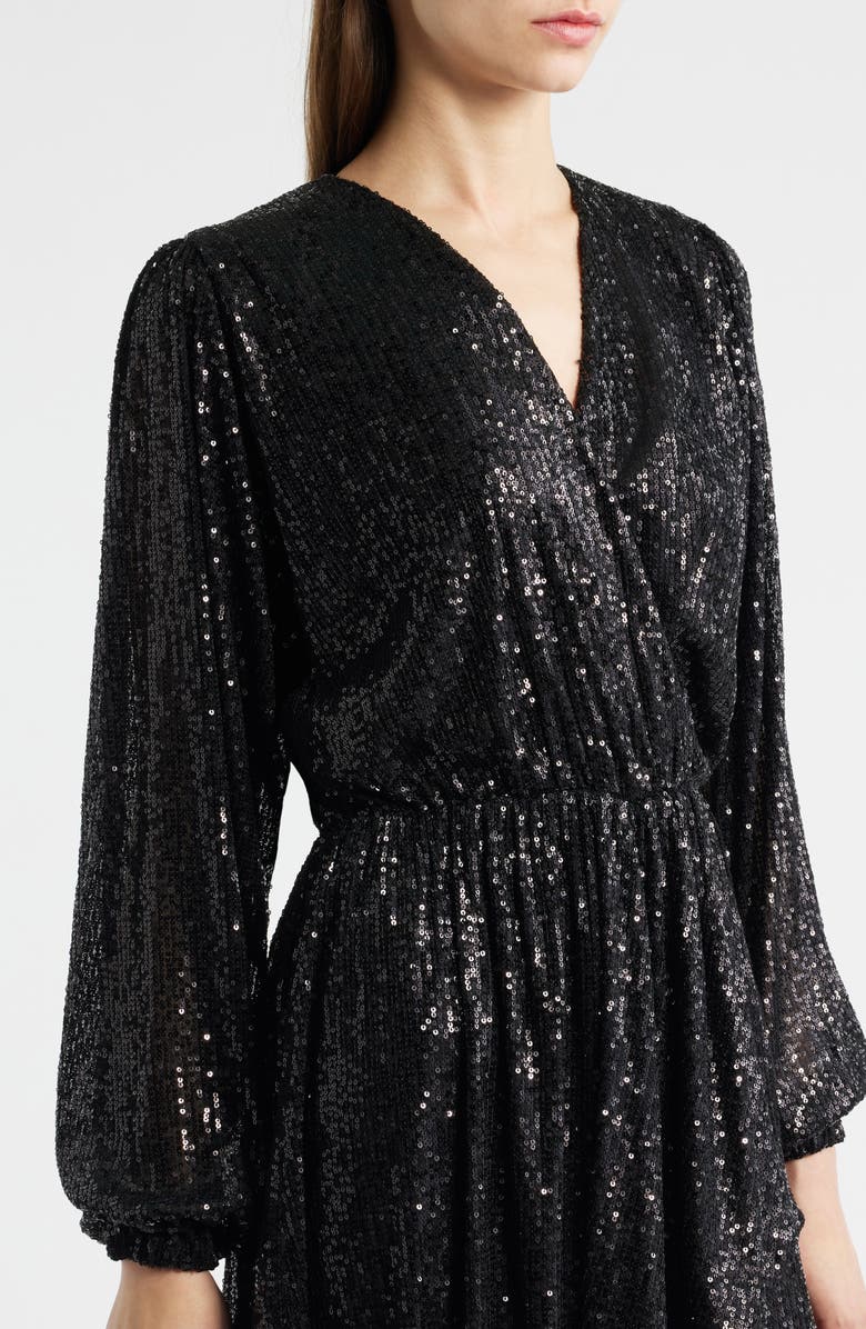 BOSS Orange Dillio Sequin Mesh Long Sleeve Cocktail Dress, Alternate, color, Black