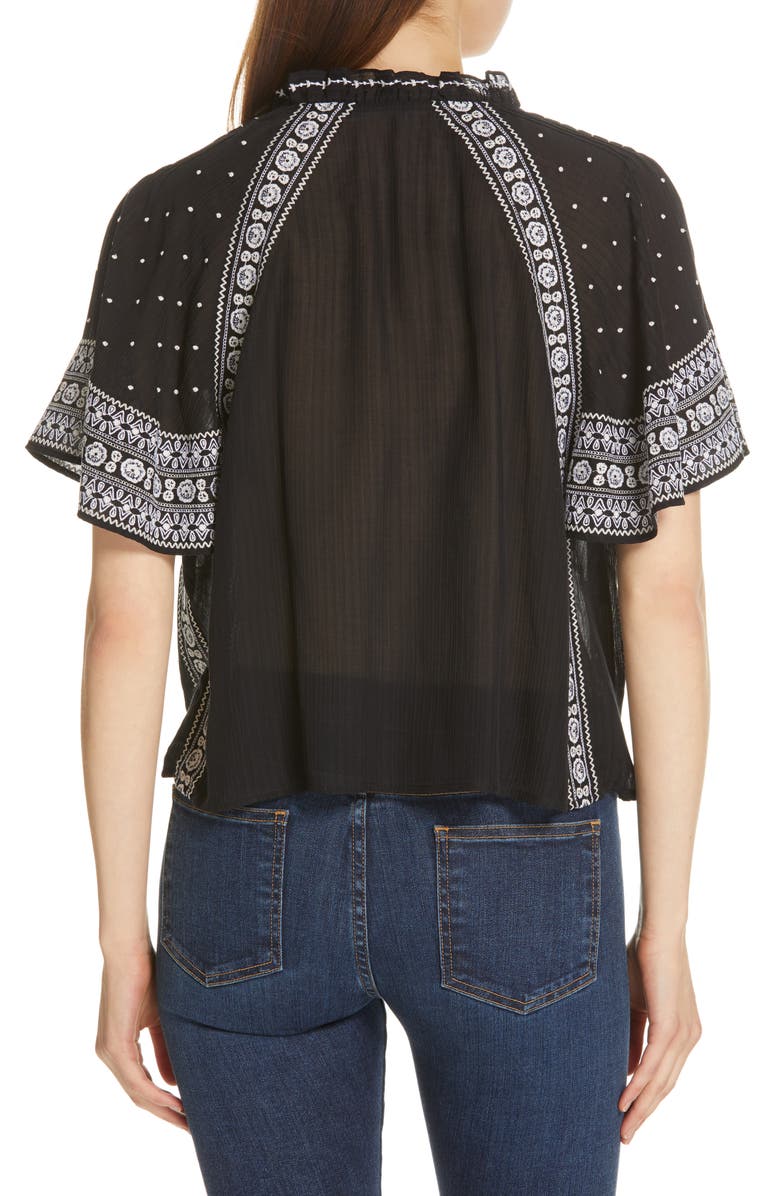 Veronica Beard Ganna Embroidered Silk & Cotton Blouse, Alternate, color, 