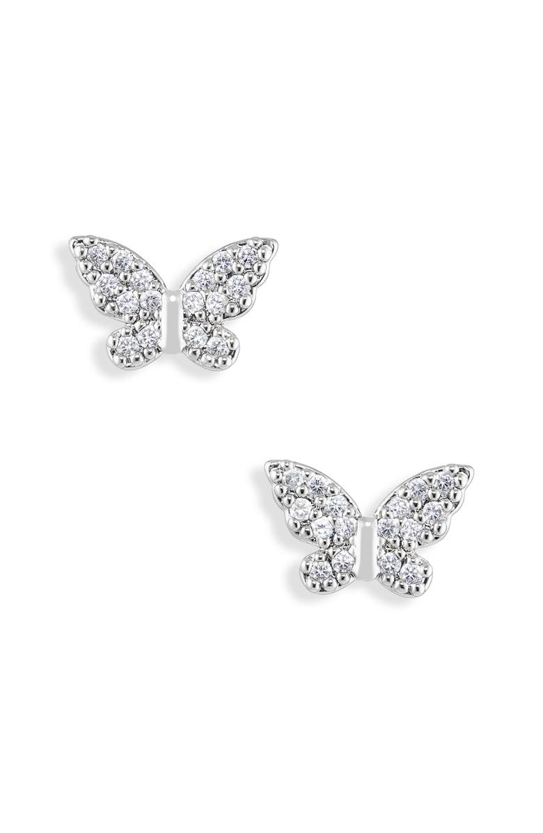 Kate Spade New York pavé cubic zirconia butterfly stud earrings, Alternate, color, Clear / Silver