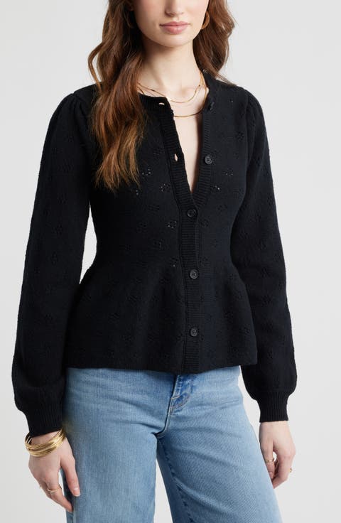 Pointelle Peplum Cardigan