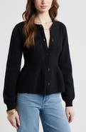 Treasure & Bond Pointelle Peplum Cardigan