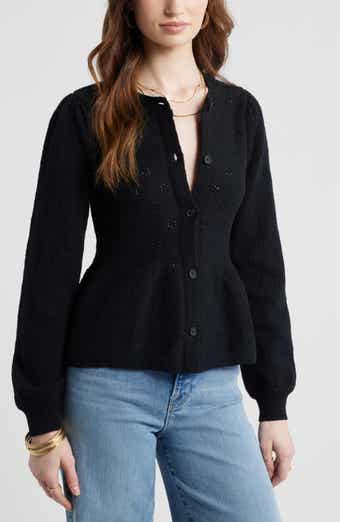 Treasure & Bond Pointelle Peplum Cardigan