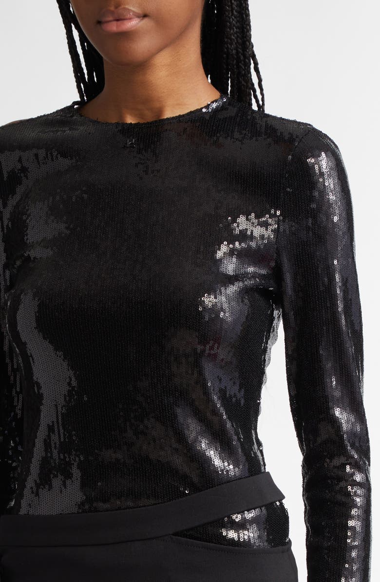 Courrèges Buckle Sequin Top, Alternate, color, Black