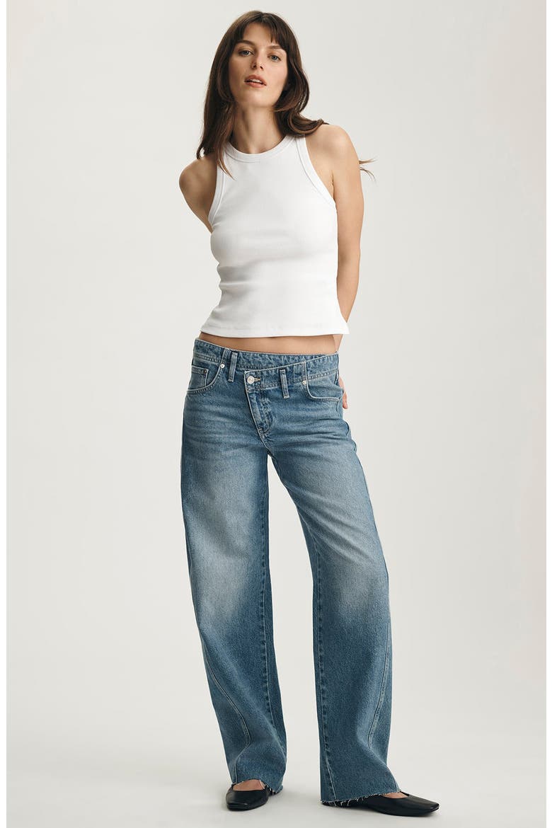 Nica Crossover High Waist Barrel Leg Jeans, Alternate, color, MID BRUSHED DENIM