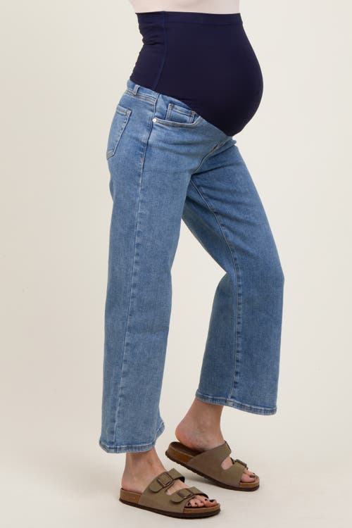 Pinkblush Wash Cropped Denim Maternity Jeans In Blue