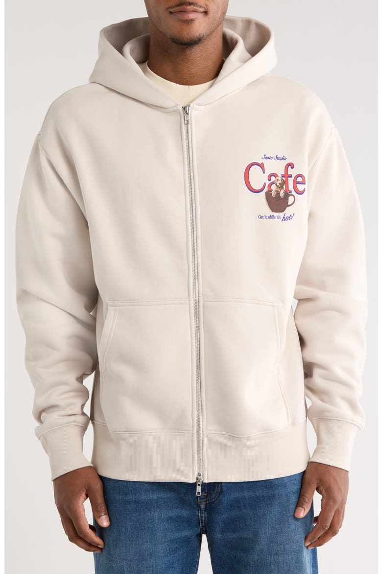 Maple Café Cotton Zip Hoodie, Alternate, color, CREAM