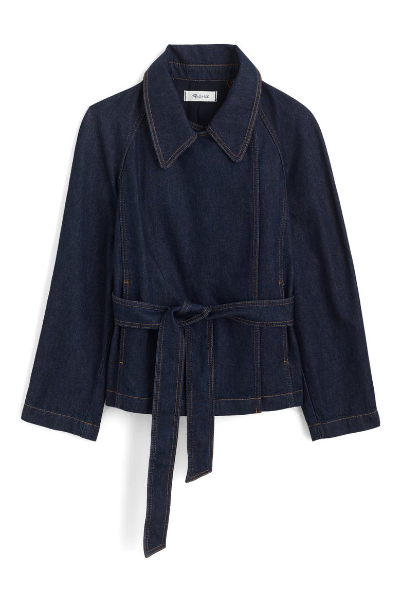 Cropped Cotton Denim Trench Coat, Alternate, color, RINSE WASH