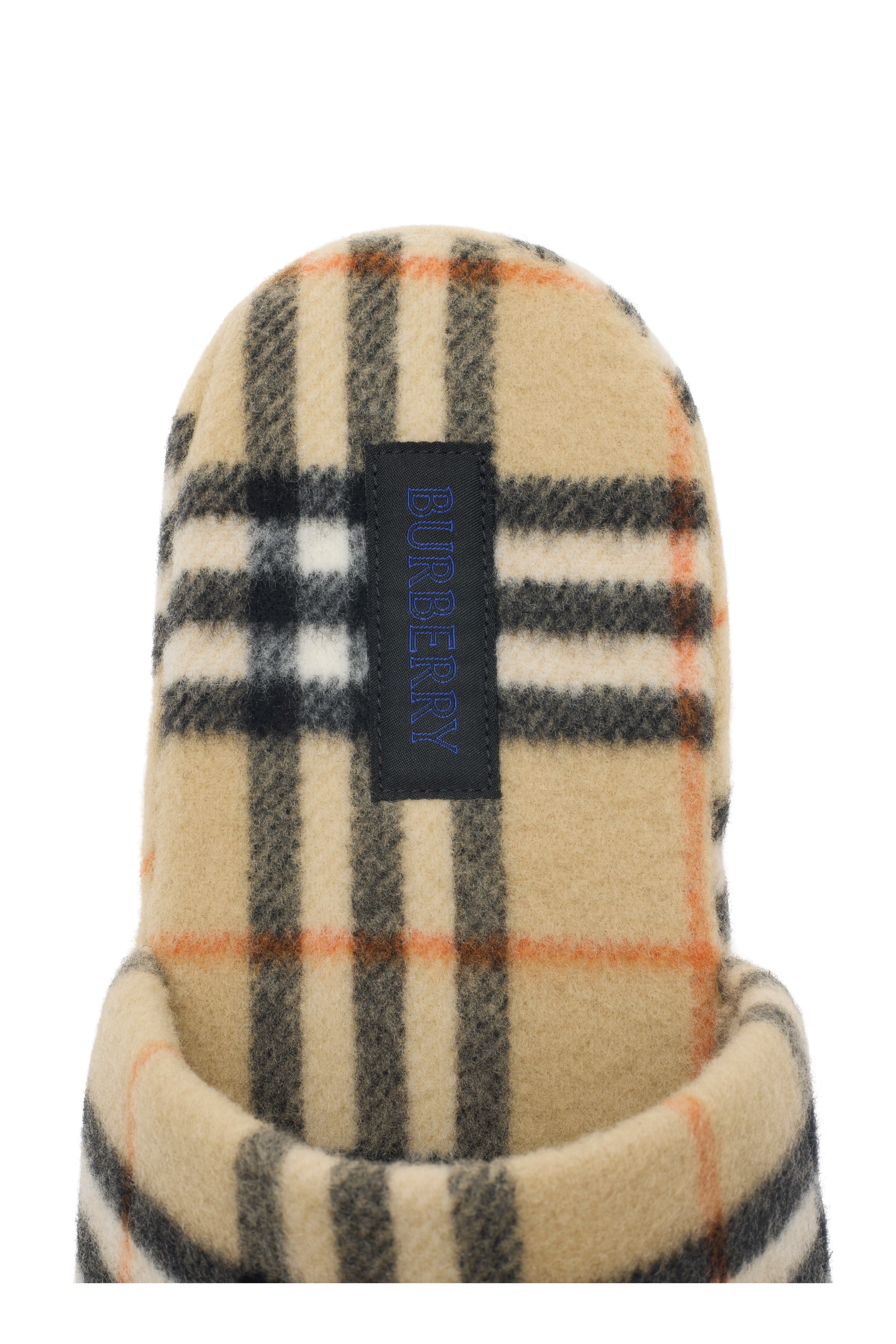 Burberry Check Wool Blend Slippers, Alternate, color, Sand Beige