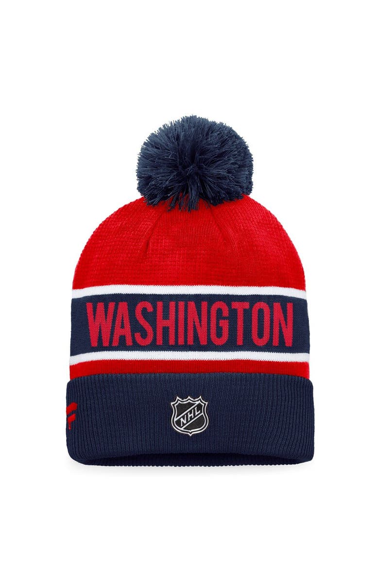 FANATICS Men's Fanatics Branded Navy/Red Washington Capitals Authentic Pro Rink Cuffed Knit Hat with Pom, Alternate, color, Navy
