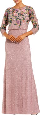 Mac Duggal Floral Embellished Long Sleeve Gown