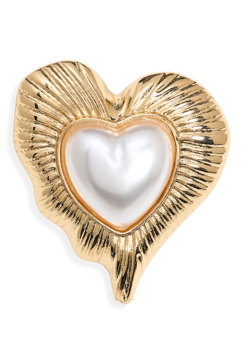 Heart Faux Pearl Brooch, Main, color, GOLD