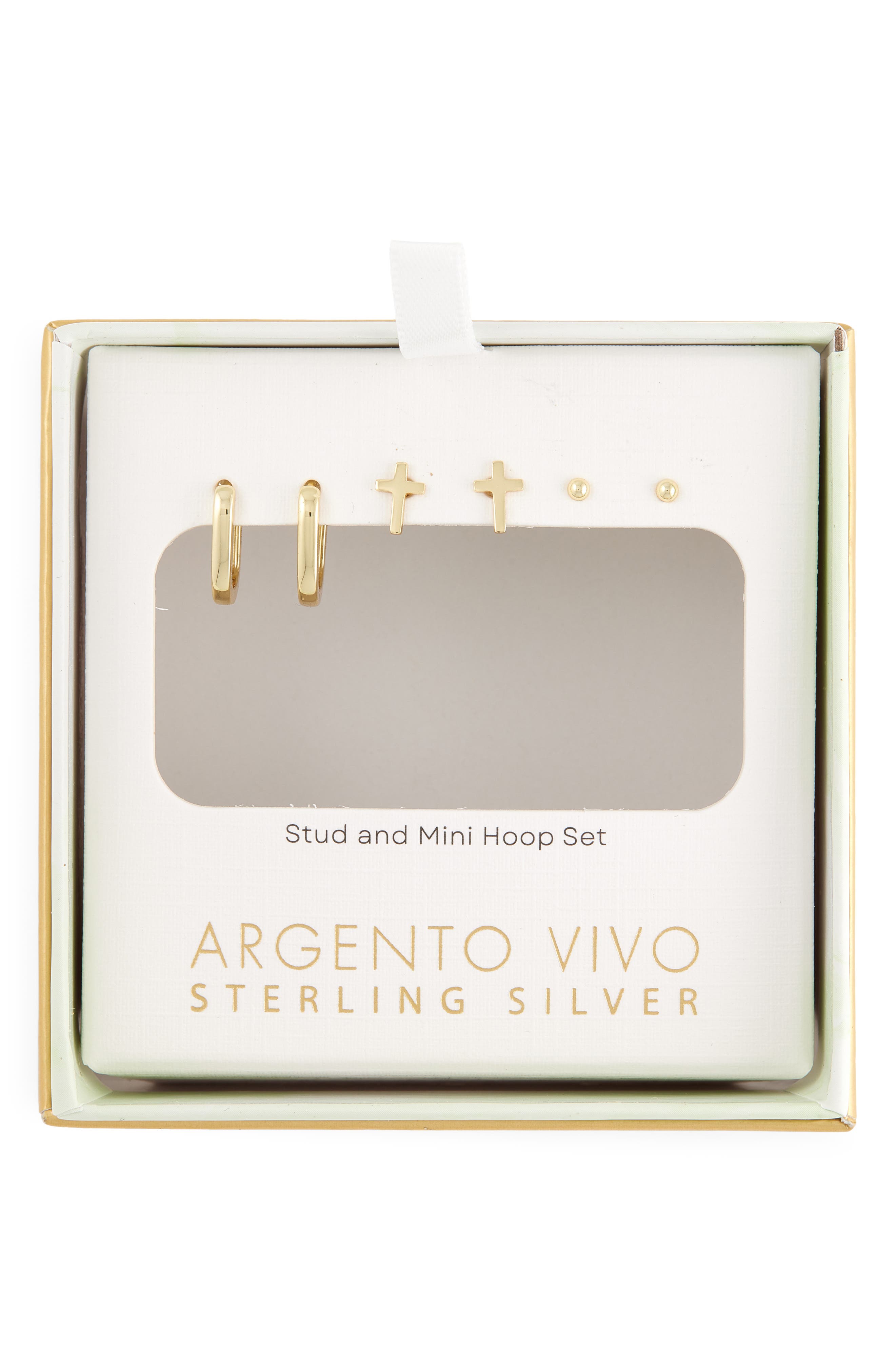 ARGENTO VIVO Set of 3 Huggie Hoop, Cross & Ball Stud Earrings