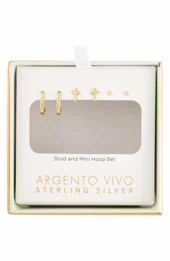 Set of 3 Huggie Hoop, Cross & Ball Stud Earrings
