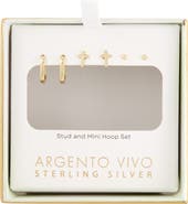 ARGENTO VIVO Set of 3 Huggie Hoop, Cross & Ball Stud Earrings