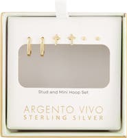 ARGENTO VIVO Set of 3 Huggie Hoop, Cross & Ball Stud Earrings