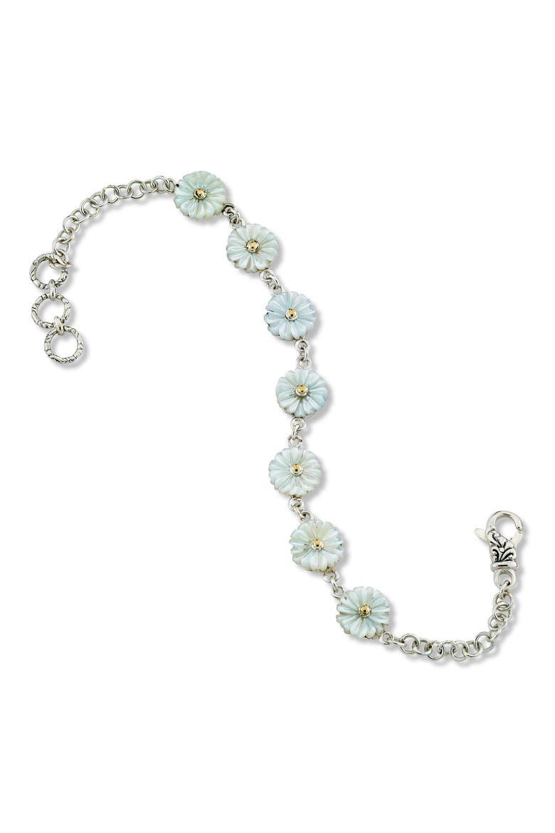 Mother-of-Pearl Flower Two-Tone Chain Bracelet, Main, color, SILVER