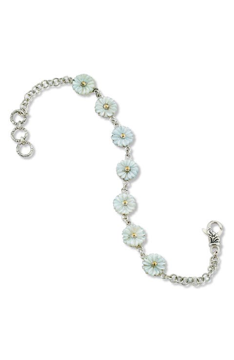 Mother-of-Pearl Flower Two-Tone Chain Bracelet