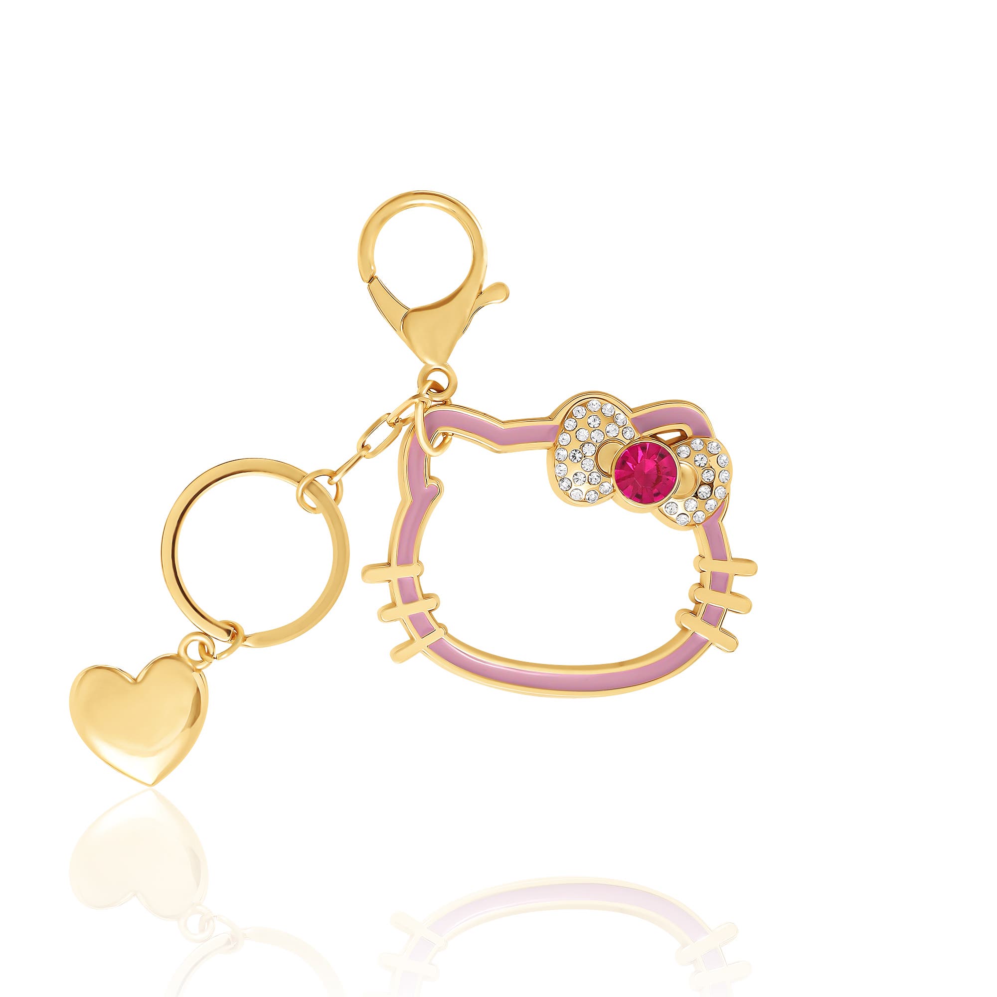 Hello Kitty Gold Outline Keychain with Red Bow and Heart, Main, color, Gold Tone