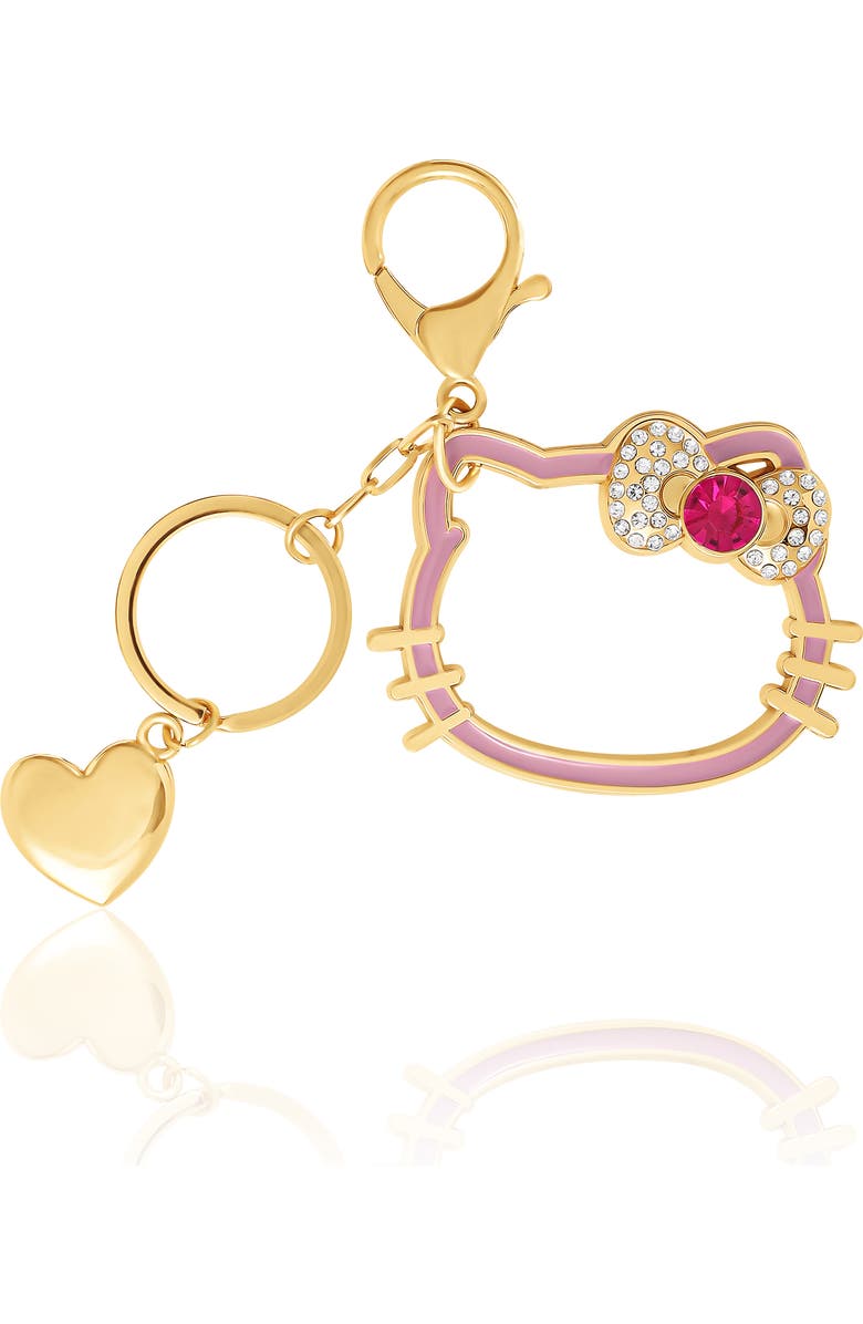 Hello Kitty Gold Outline Keychain with Red Bow and Heart, Main, color, Gold Tone