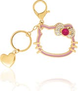 Hello Kitty Gold Outline Keychain with Red Bow and Heart