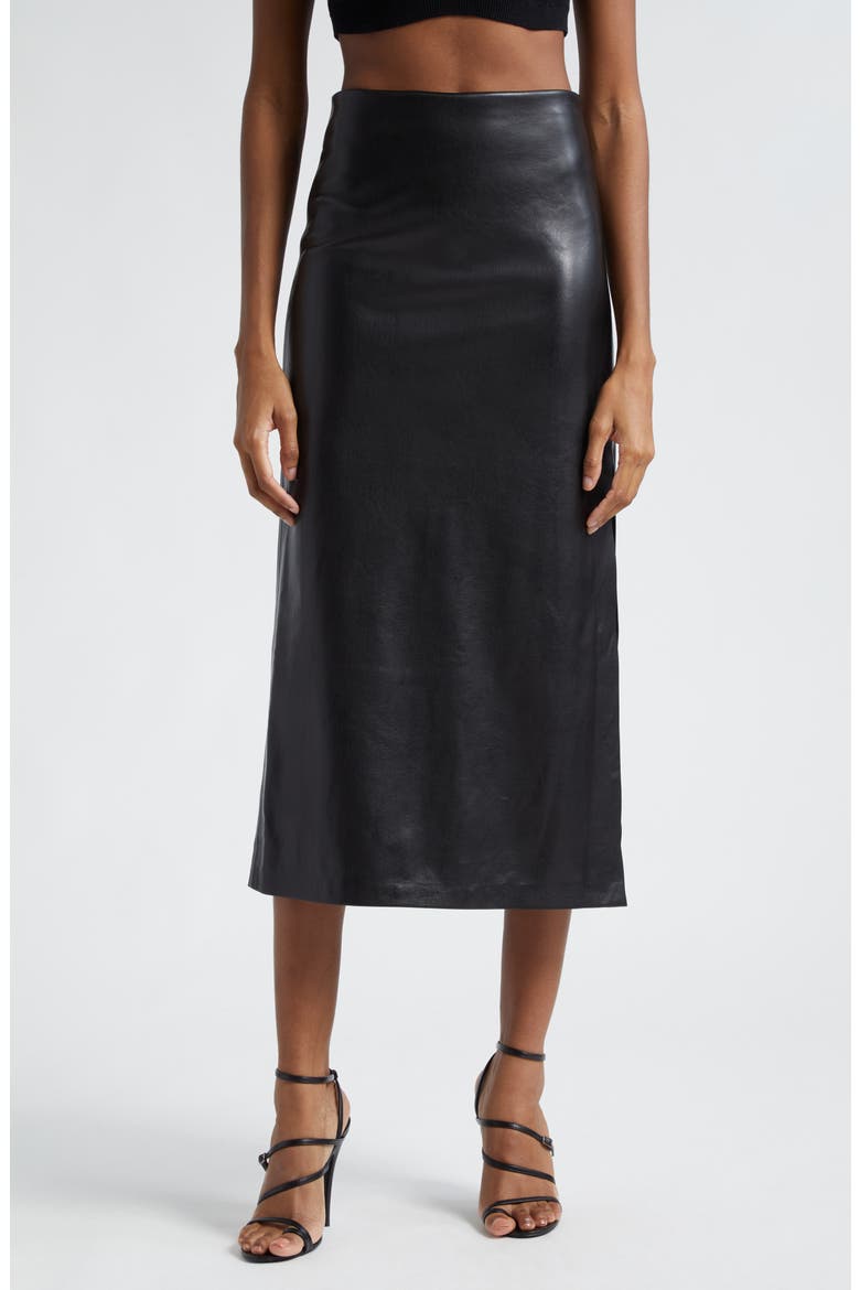 Maeve Back Slit Faux Leather Midi Skirt, Main, color, BLACK