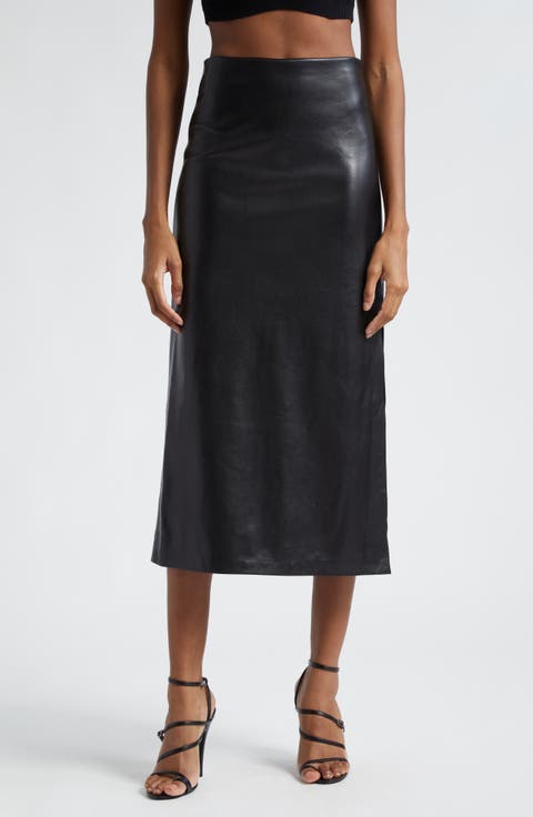 Maeve Back Slit Faux Leather Midi Skirt