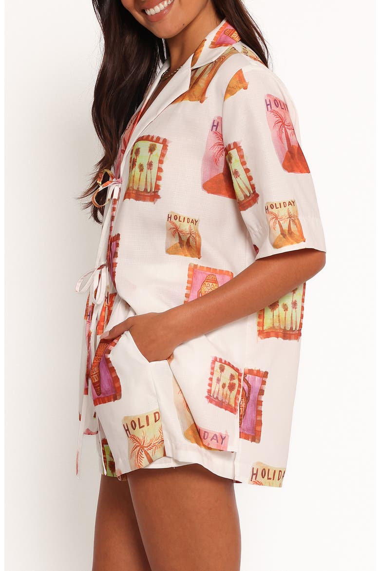 Aaliyah Postcard Print Tie Front Shirt, Alternate, color, WHITE MULTI