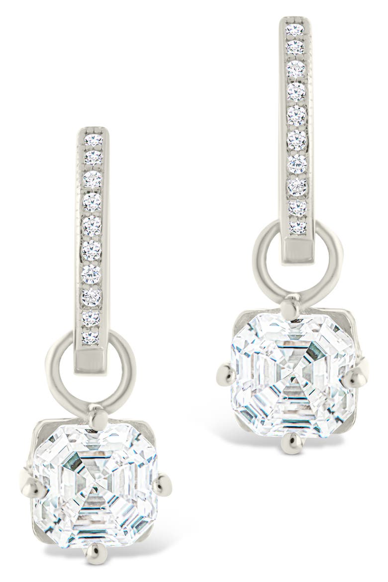 Augusta Asscher Cubic Zirconia Drop Hoop Earrings, Alternate, color, SILVER