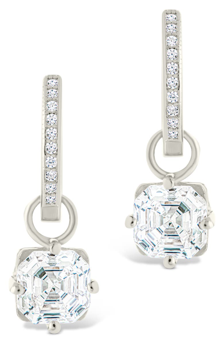 Sterling Forever Augusta Asscher Cubic Zirconia Drop Hoop Earrings, Alternate, color, Silver