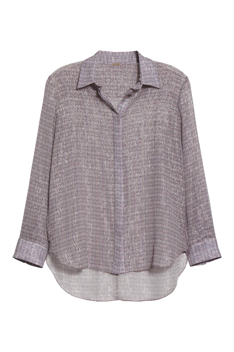 Print Metallic Silk Chiffon Blouse, Alternate, color, LAVENDER MULTI