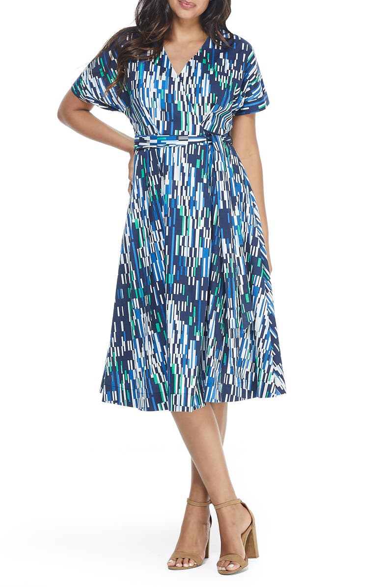 Maggy London Geo Print Wrap Midi Dress, Main, color, 