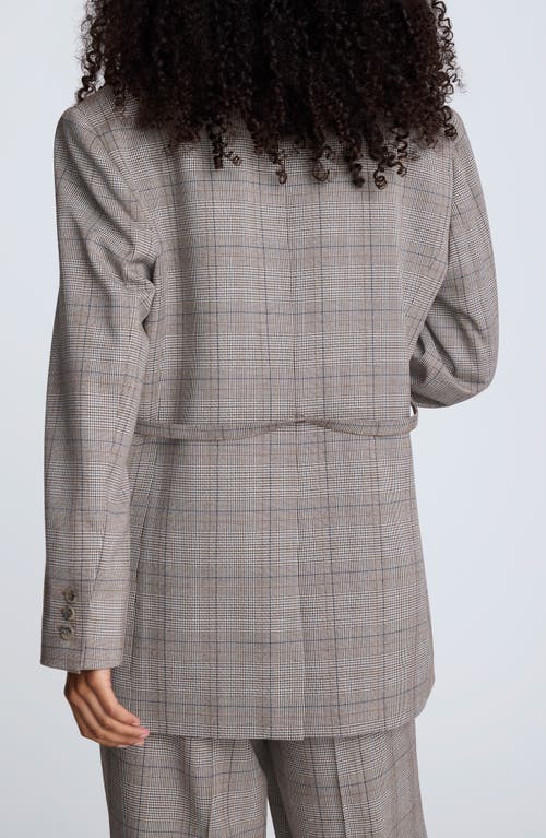 Kenneth Cole Belted Plaid One-button Blazer In Gray
