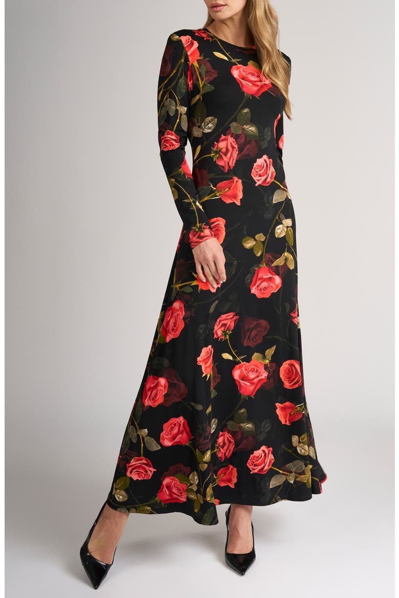 Fleur Rose Long Sleeve Maxi Dress, Main, color, RICH BLACK