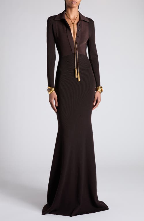 Tom Ford Long Sleeve Knit Body-con Gown In Kb922 Dark Brown