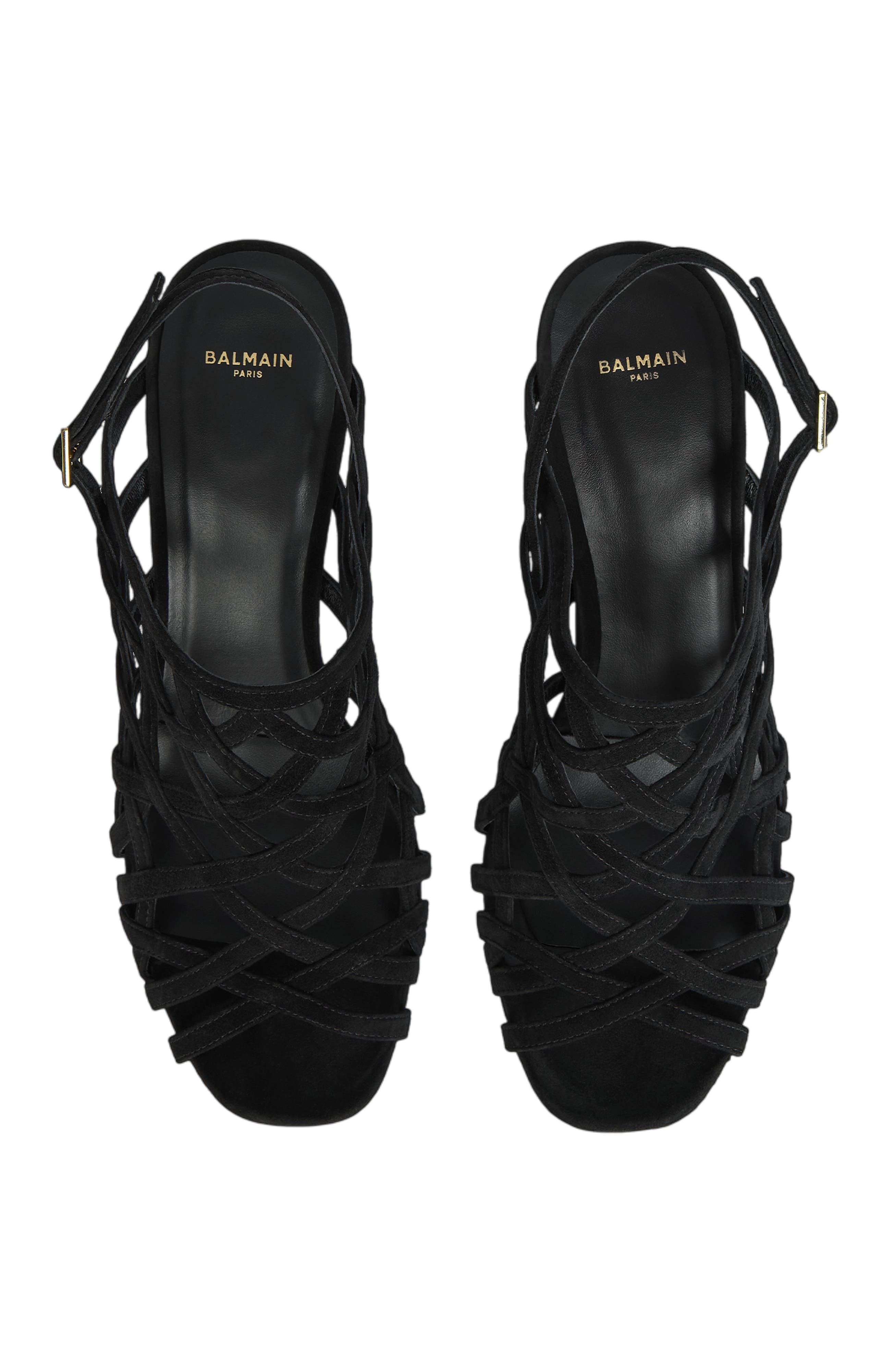 Wedge Cage Sandals in Suede, Alternate, color, black