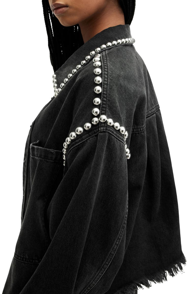 AllSaints Nicky Stud Raw Hem Denim Shirt Jacket, Alternate, color, 