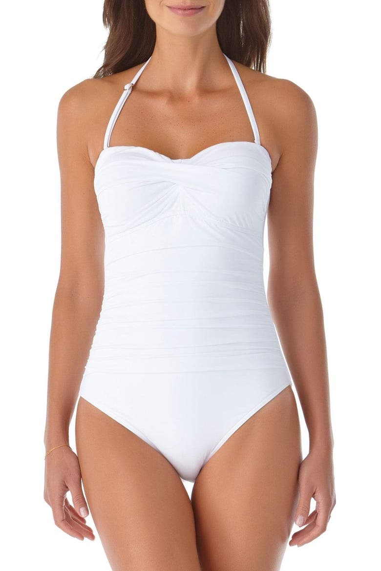 Women's Twist Front Shirred One Piece Swimsuit, Main, color, White