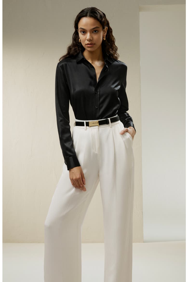Women's Tailored Button Down Silk Shirt, Alternate, color, Black