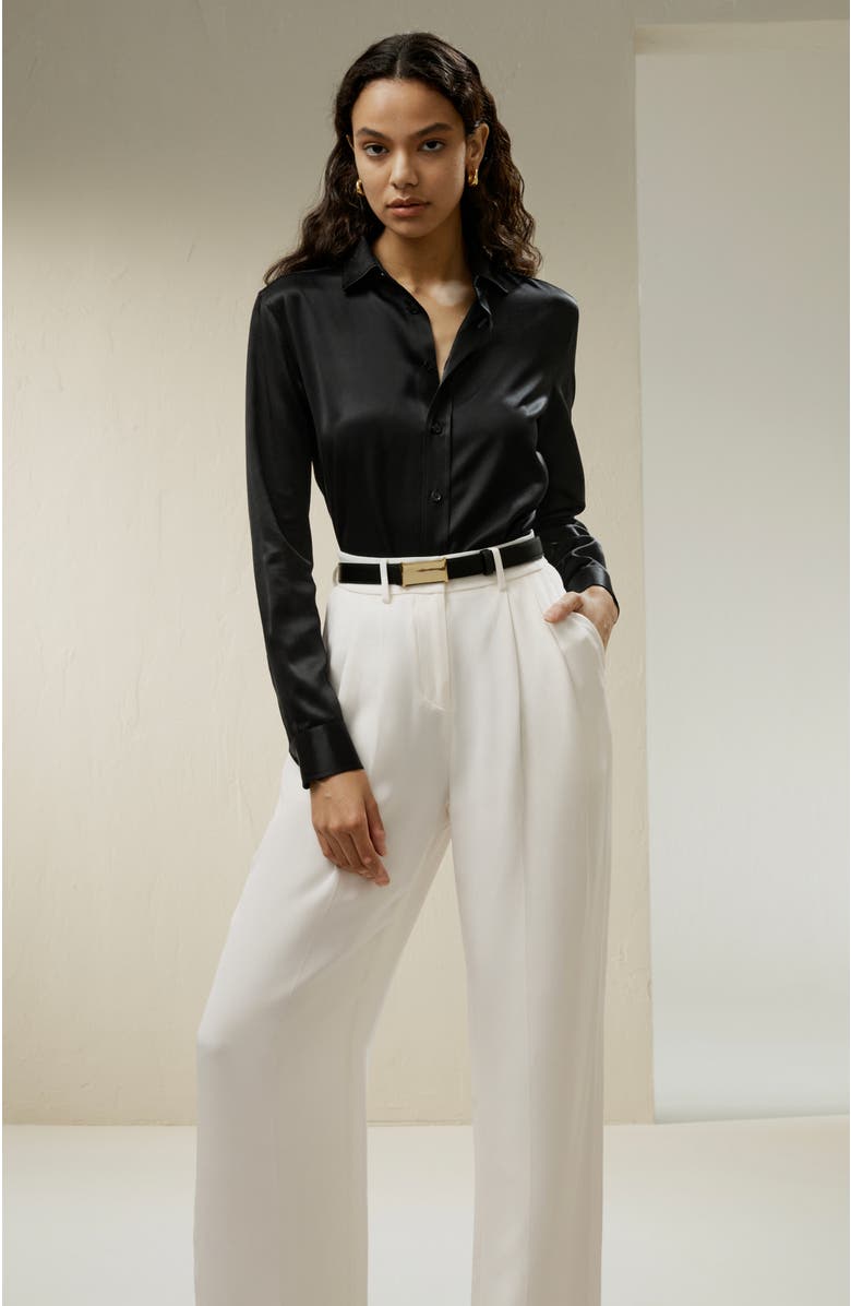 Lilysilk Tailored Button Down Silk Shirt, Alternate, color, Black