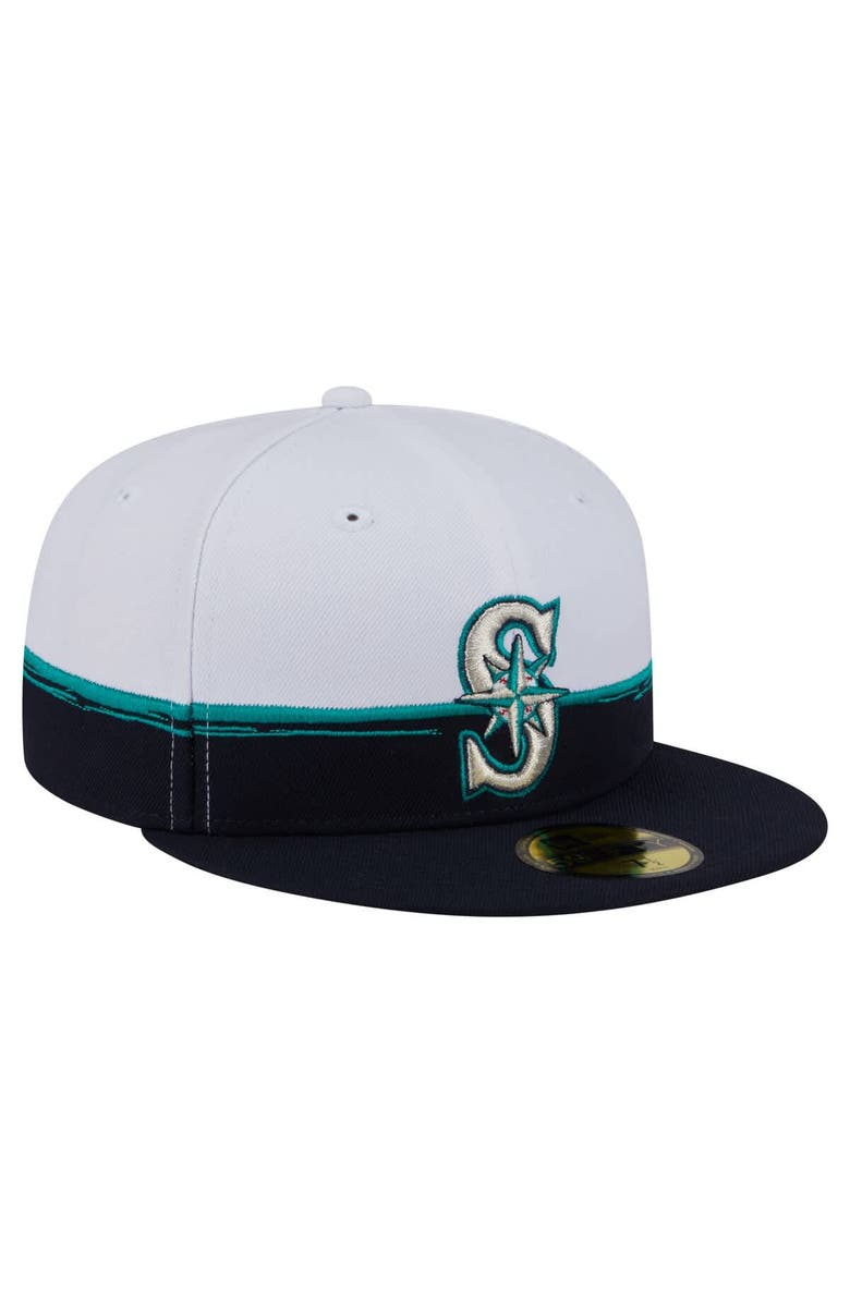 New Era Men's New Era Navy/White Seattle Mariners Paint Stroke 59FIFTY Fitted Hat, Alternate, color, Navy