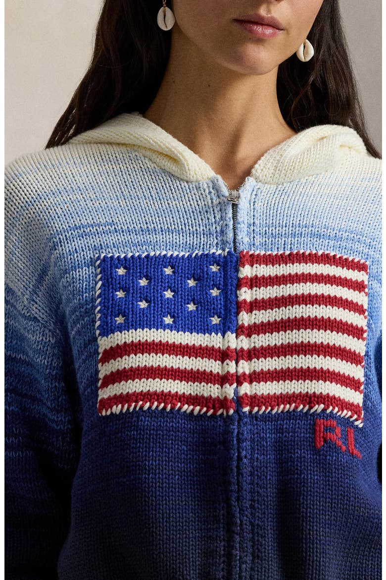 Front Zip Sweater Hoodie, Alternate, color, WHITE/ ROYAL BLUE