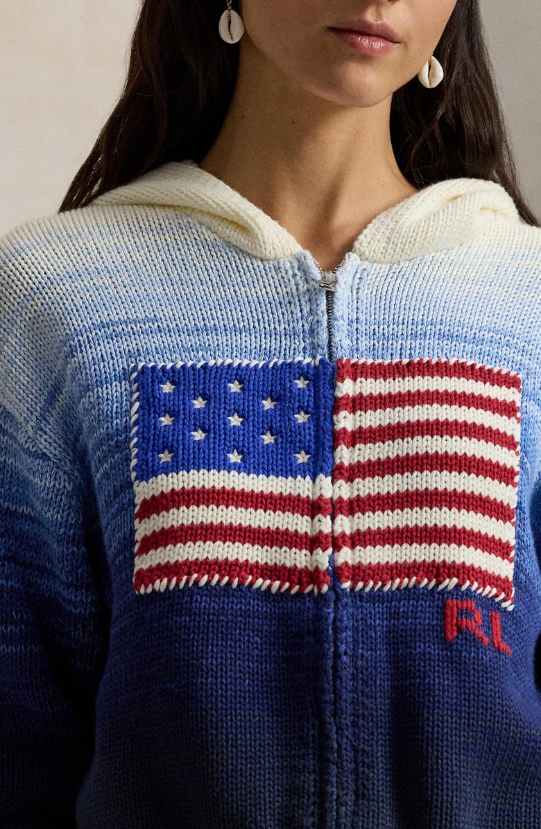 Polo Ralph Lauren Front Zip Sweater Hoodie, Alternate, color, White/ Royal Blue