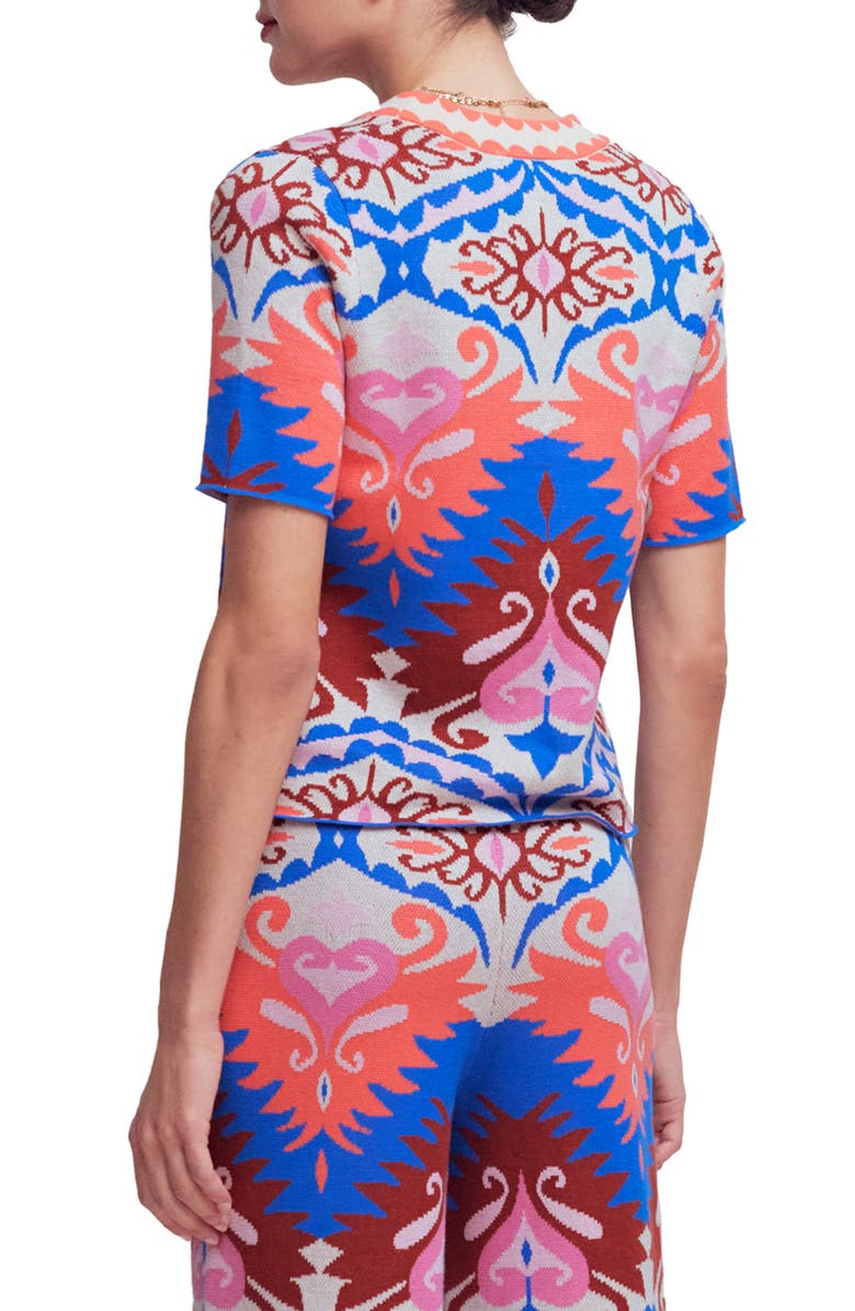Boden Short Sleeve Jacquard Cardigan, Alternate, color, Aztec
